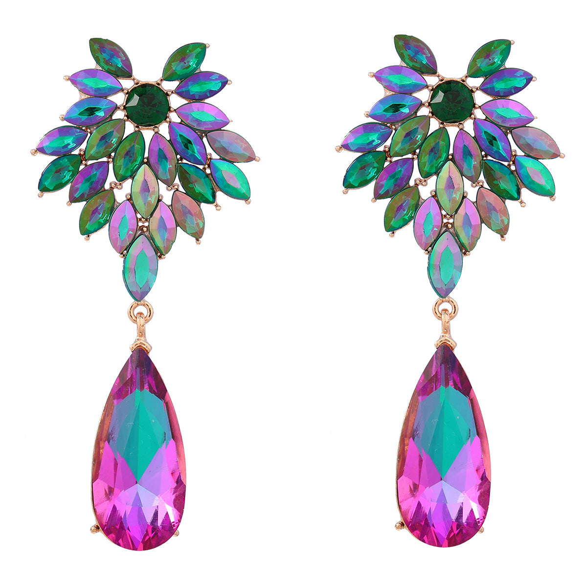 Full Diamond Flower Alloy Exaggerated Drop-shaped Earrings