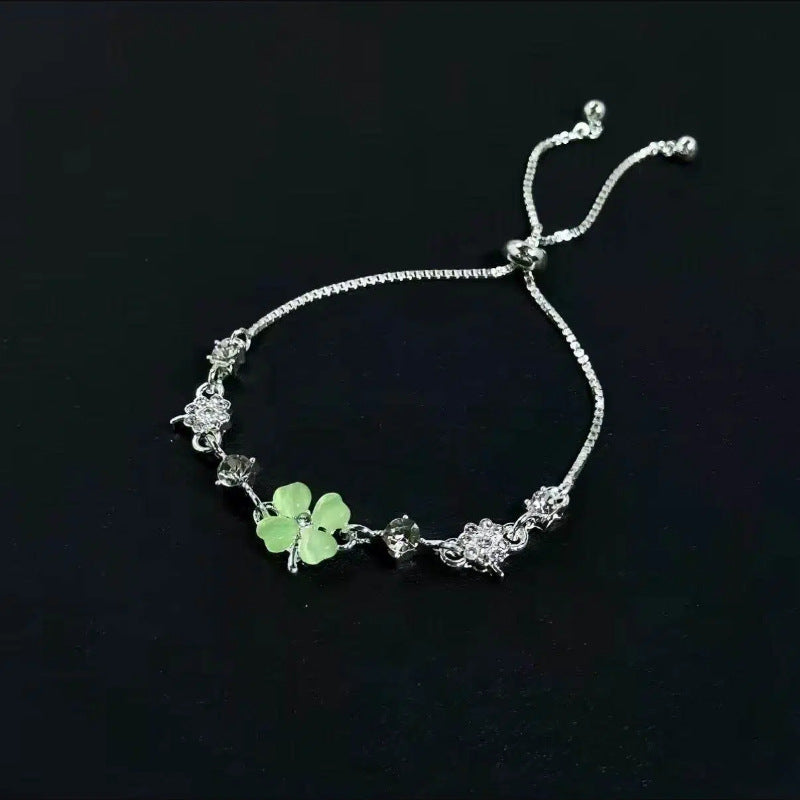 Women's Lucky Four-leaf Clover Zircon Antique Adjustable Bracelet