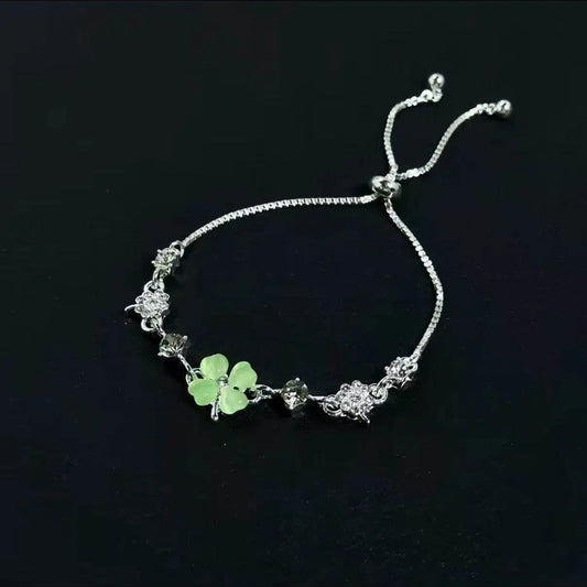 Women's Lucky Four-leaf Clover Zircon Antique Adjustable Bracelet