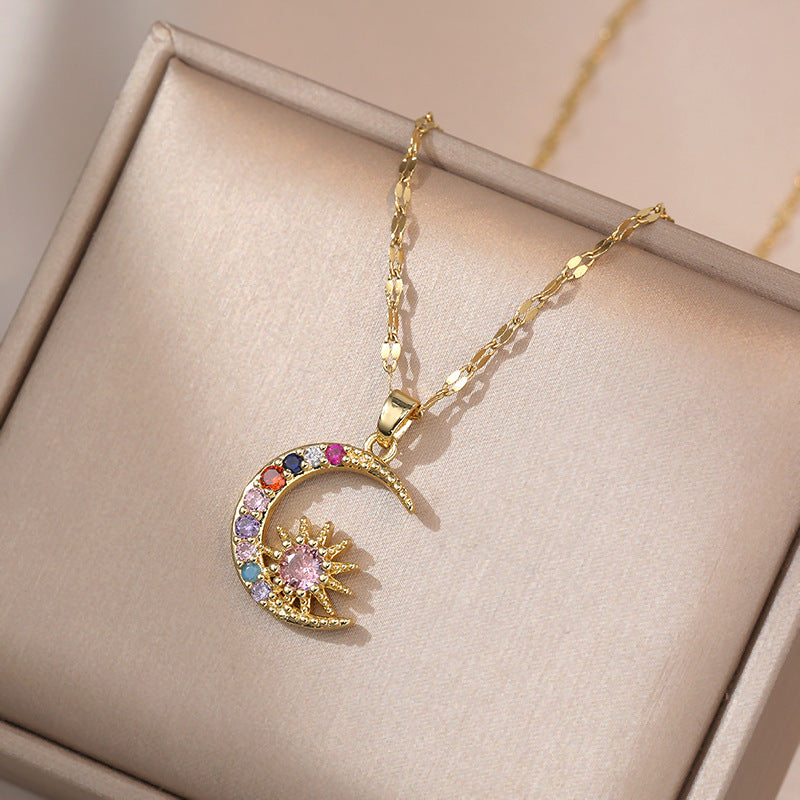 Women's Colorful Sun Star Moon Zircon Special Interest Necklaces