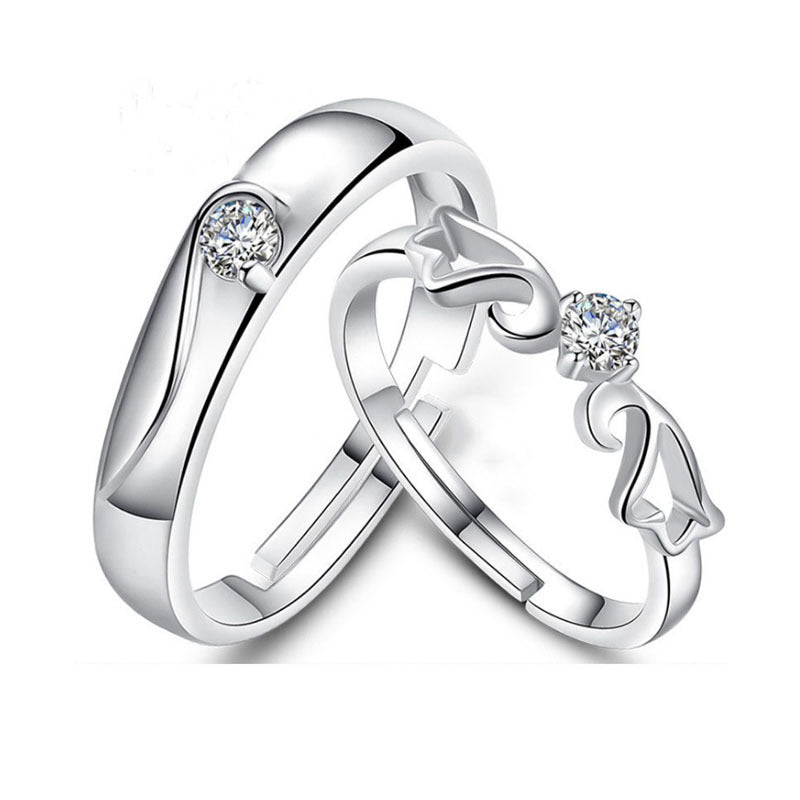 Women's & Men's Style Couple Sier Plated Open Live Rings