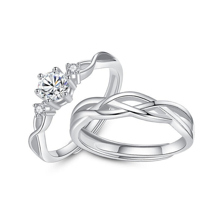 Women's & Men's Style Couple Sier Plated Open Live Rings