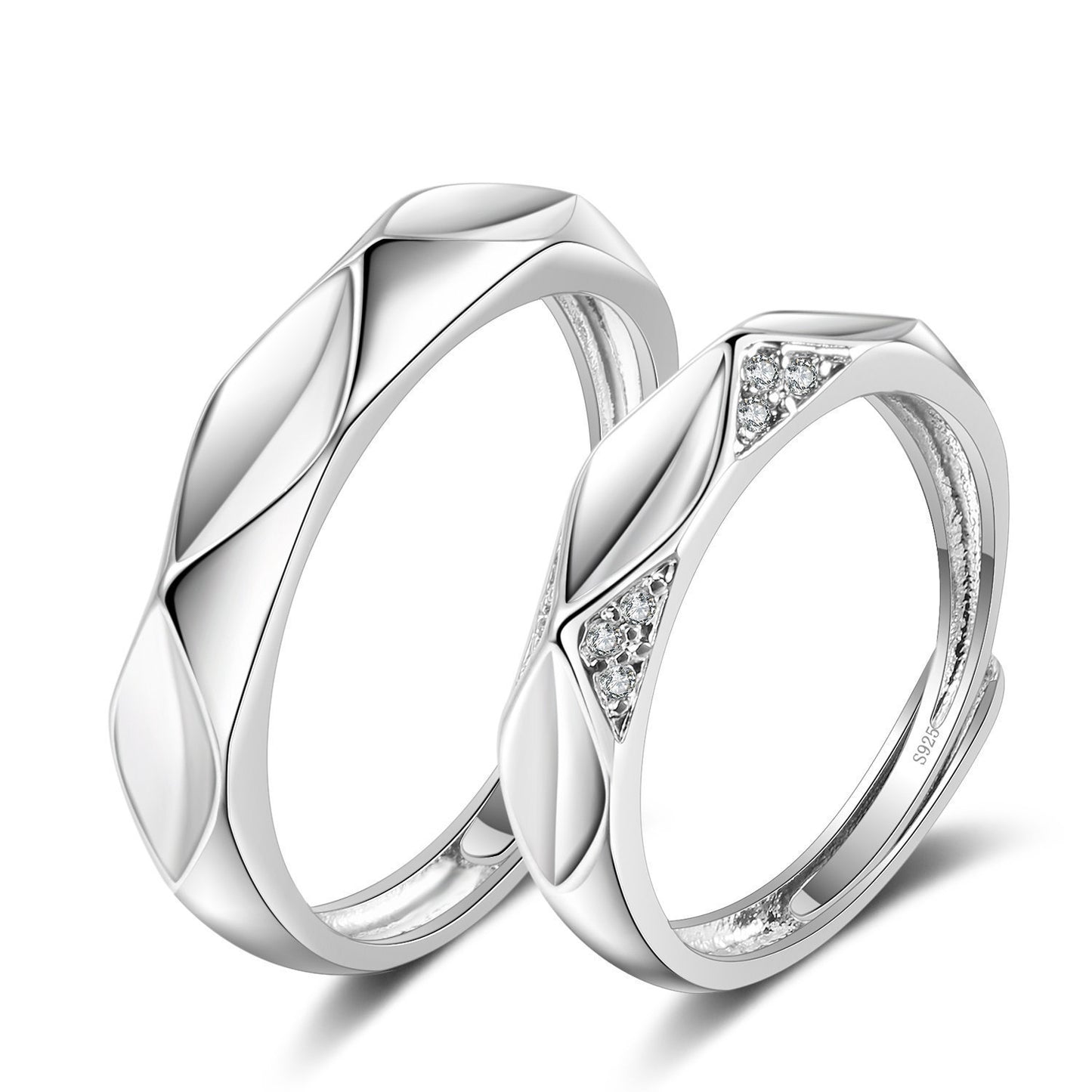 Women's & Men's Style Couple Sier Plated Open Live Rings