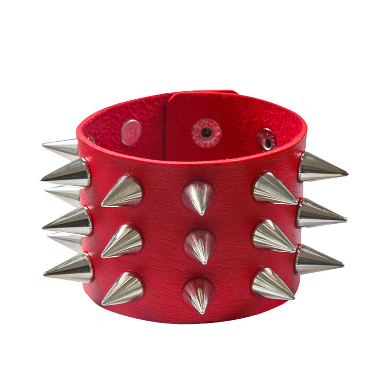 Punk Exaggerated Three Rows Tapered Pointed Rivet Bracelet