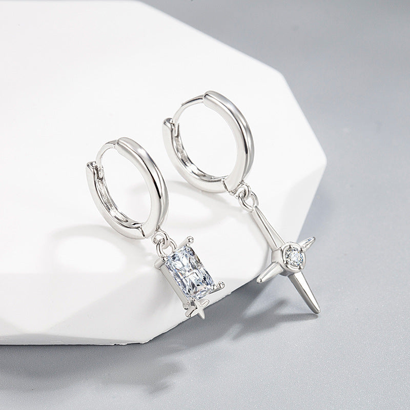 Women's Square Diamond Asymmetric Clip Trendy Cold Niche Ear Buckle