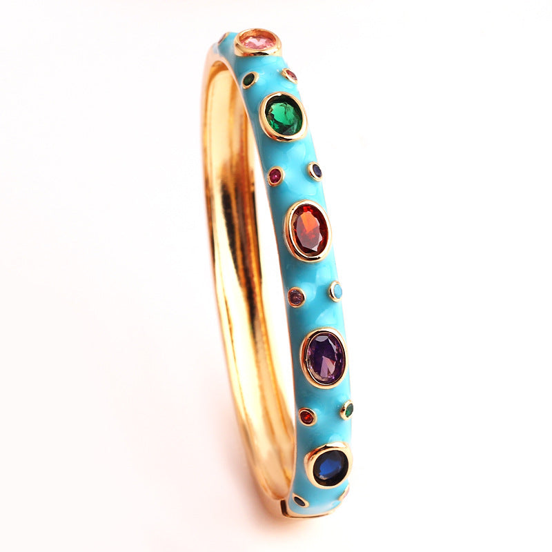Women's Micro Inlay Color Zirconium Drip High Retention Copper Plated Gold Bracelet