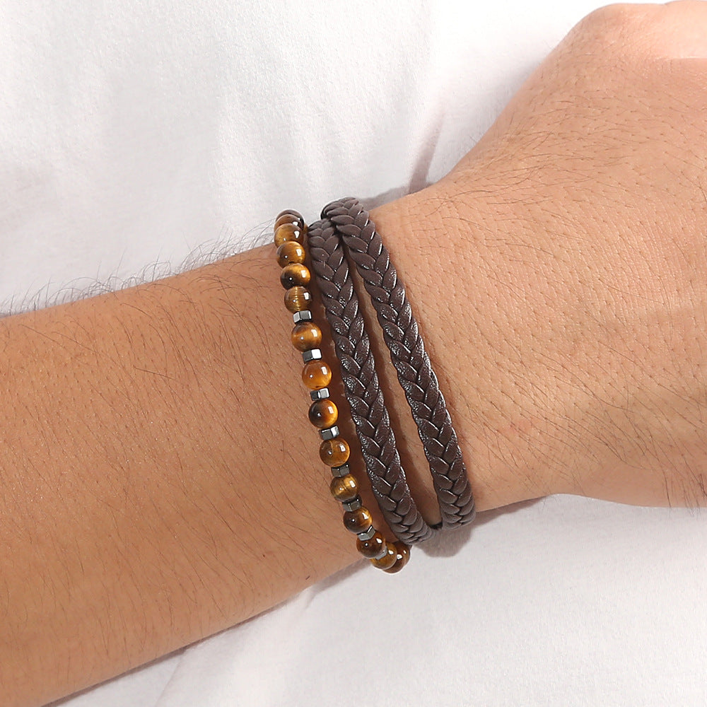 Men's Handmade Woven Tiger Eye Natural Stone Alloy Bracelets