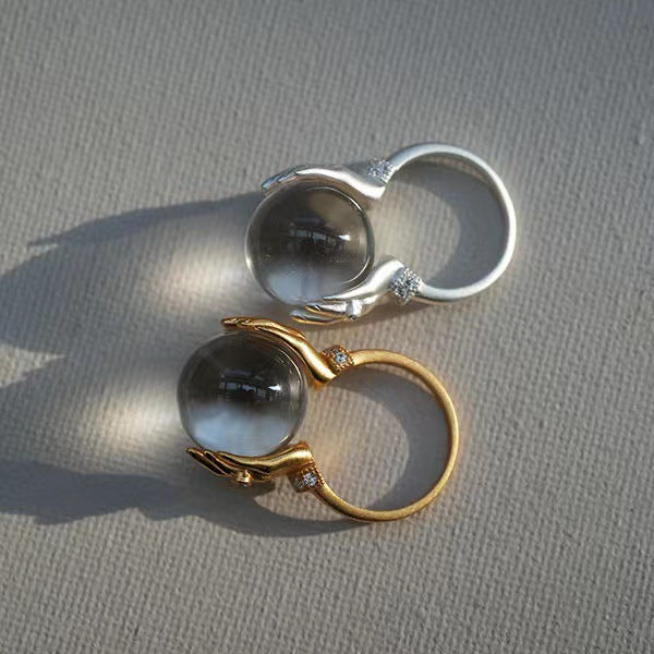 In Your Palm Planet Handmade Crystal Ball Couple Personalized Birthday Ring
