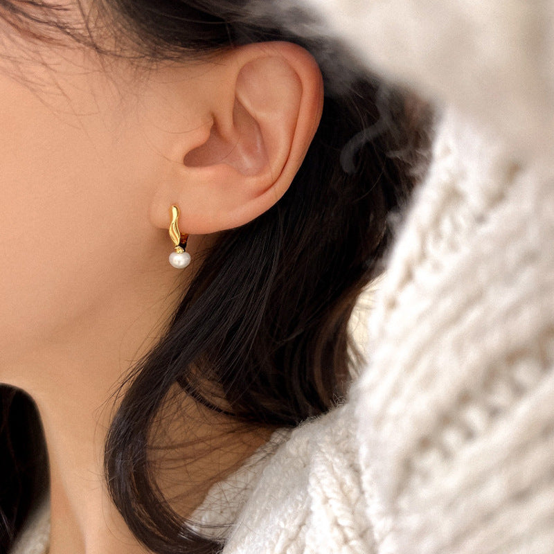 Street Shot Ornament Niche Geometric Pearl Ear Earrings