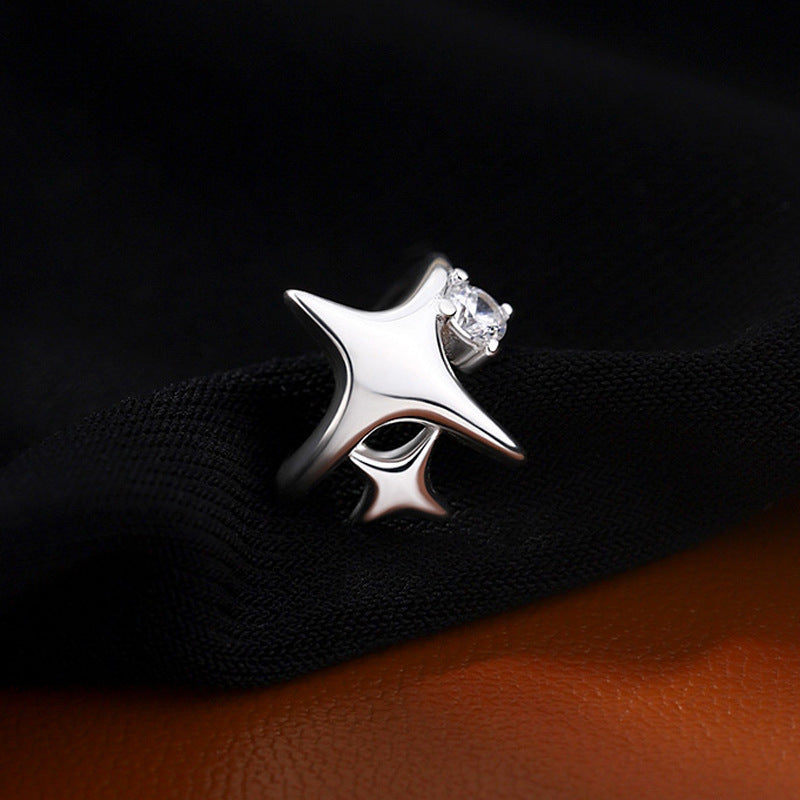 Four Stars Geometric Asterism Rhinestone Personality Sweet Cool Rings