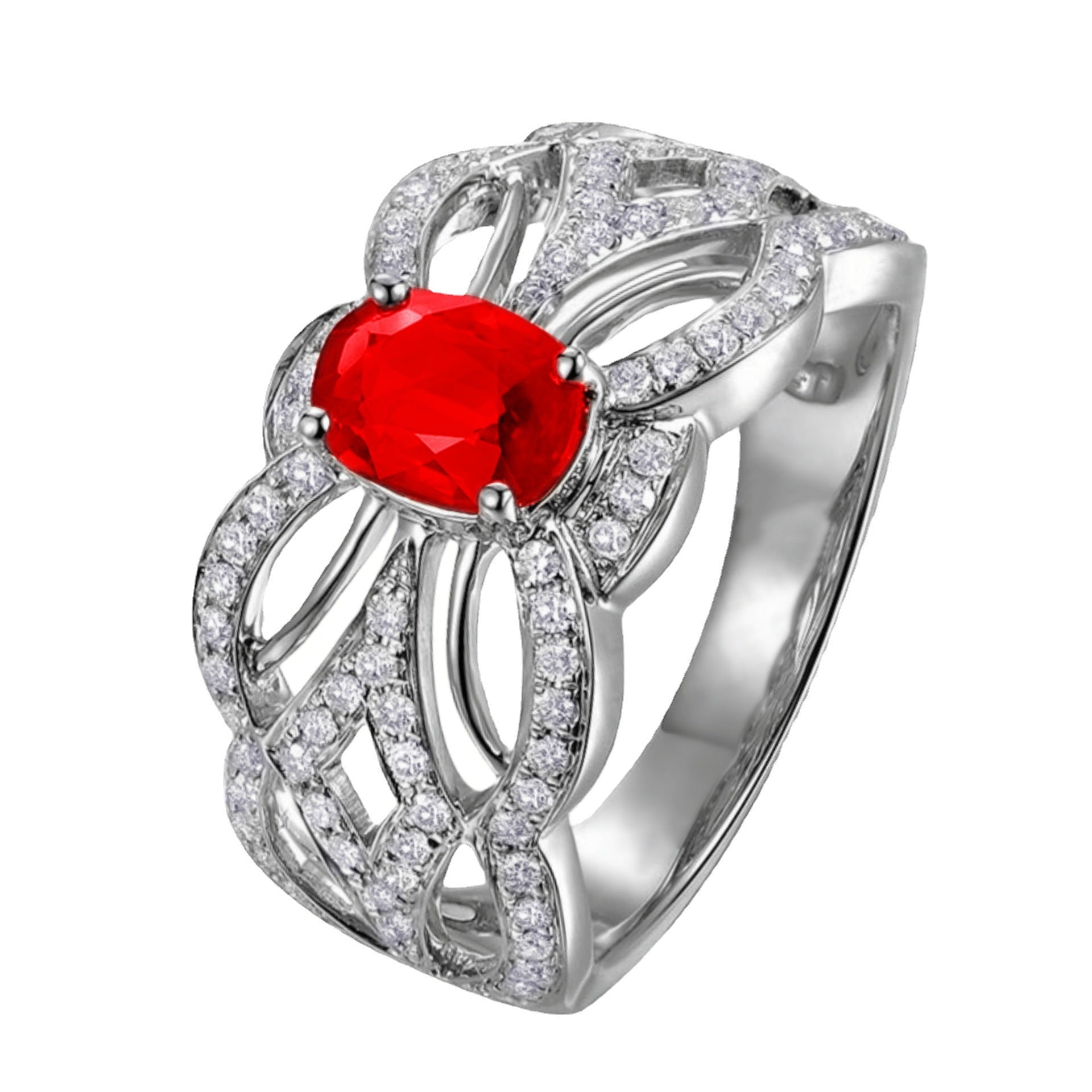 Diamond Hollow Pattern Imperial Concubine Flower Line Rings ...