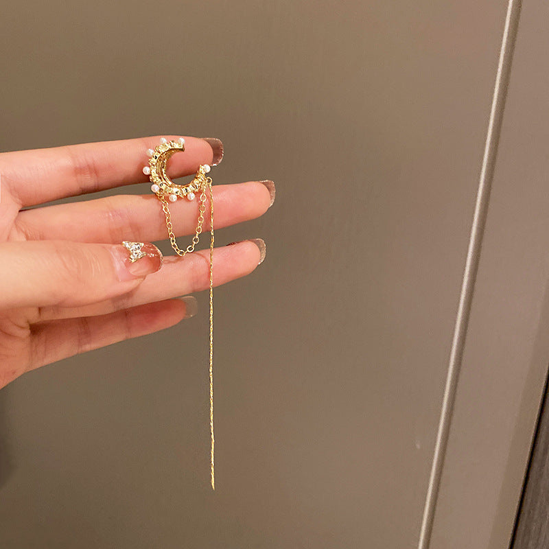 Pearl Love Tassel Art Retro French Fashion Temperament Earrings