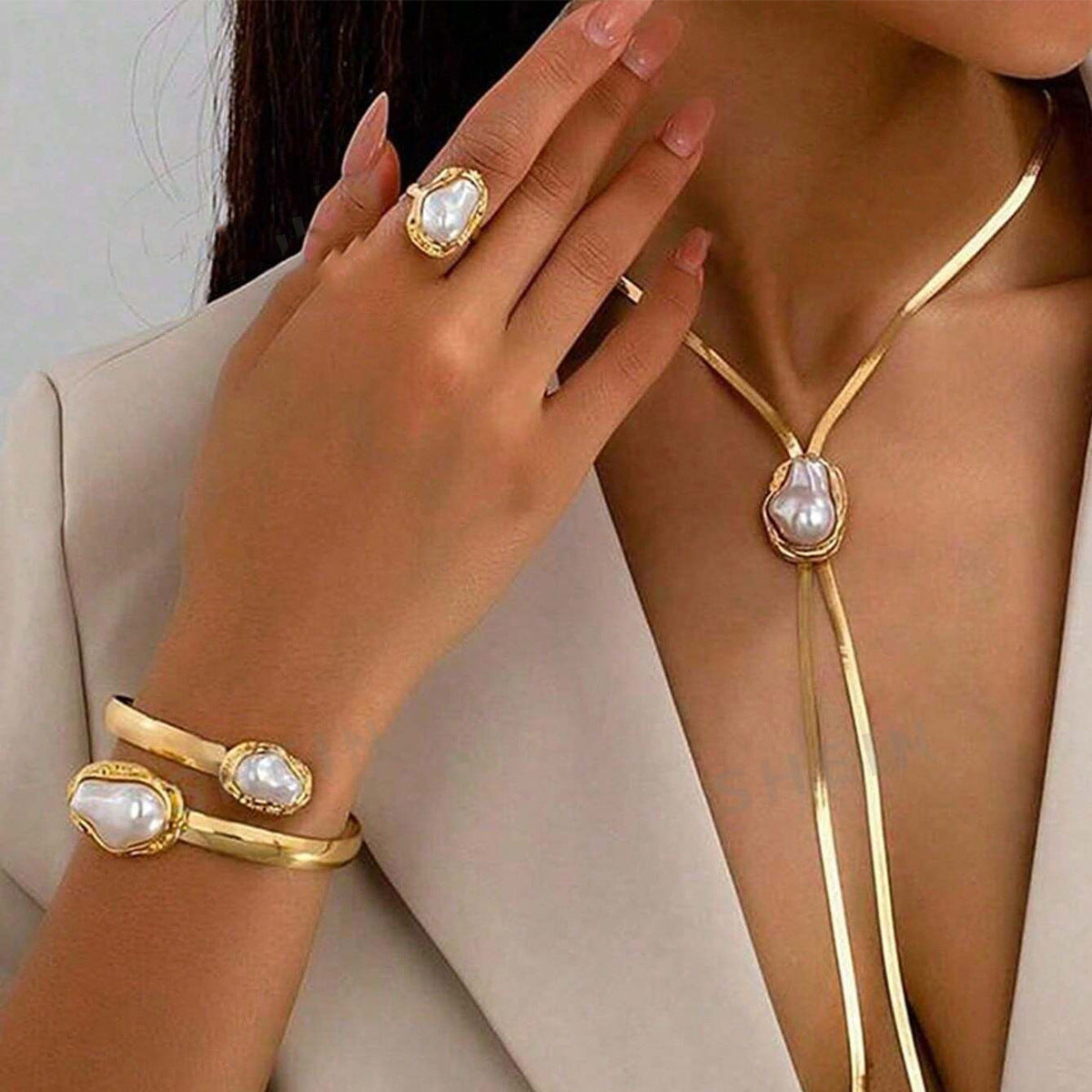 Baroque Pearl Snake Bones Chain Open-ended Light Bracelets