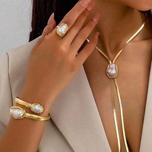 Baroque Pearl Snake Bones Chain Open-ended Light Bracelets