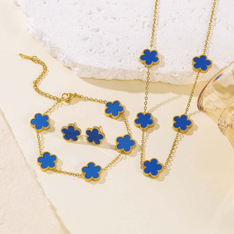 Titanium Steel Clover Flower Suit Light Luxury Jewelry Set