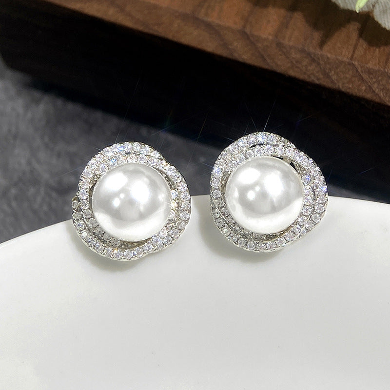 Tears Imitation Pearl Winding Design Micro Inlaid Earrings