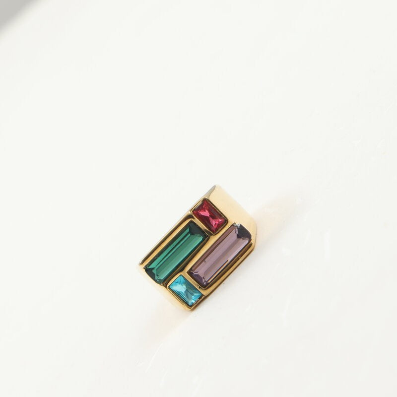 Crystal Splicing Signet Titanium Steel Gold Rings