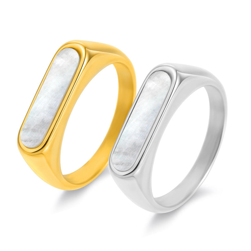 Women's Titanium Steel Trendy Stainless Gold-plated Temperamental Minority White Black Shell Ring