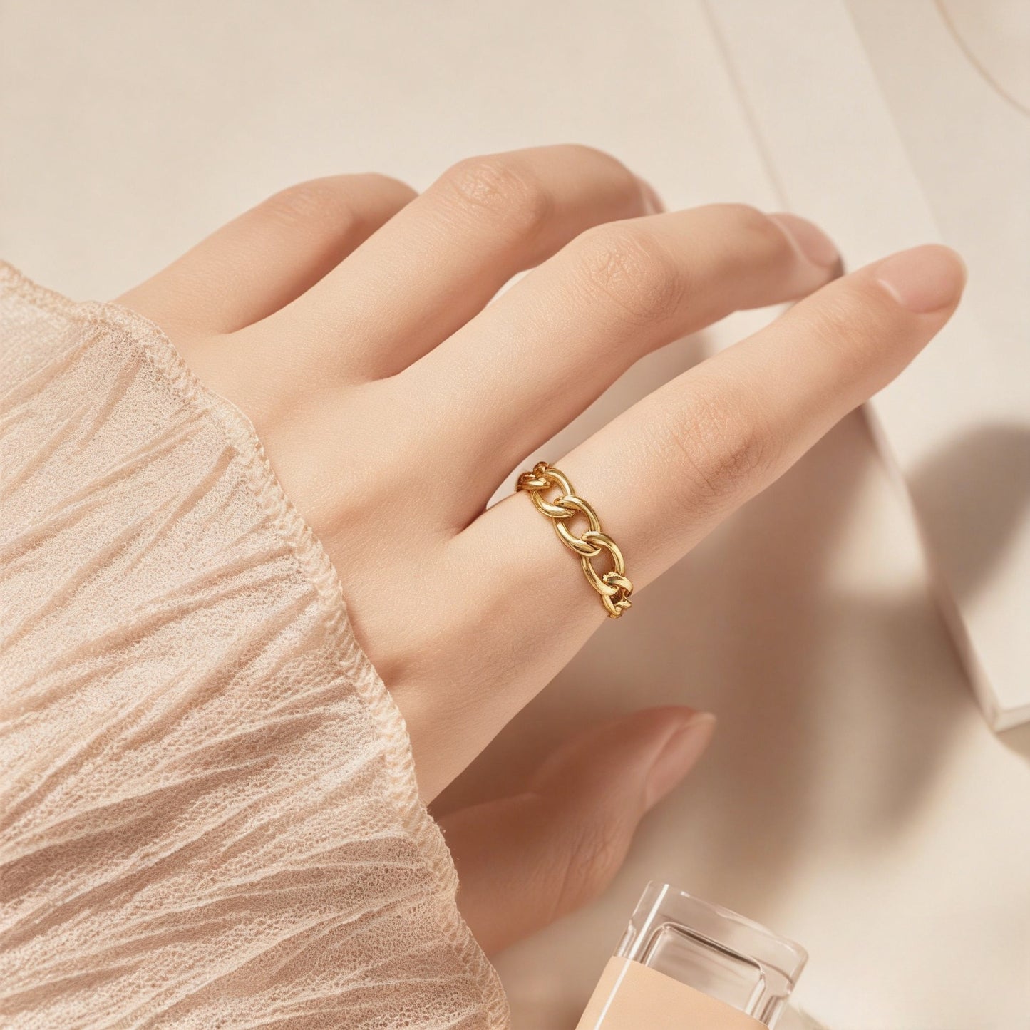 Women's Titanium Steel Thick Hemp Flowers Chain Cut Hollow Ring