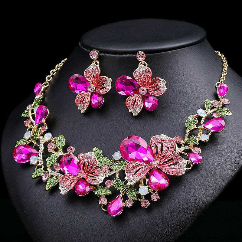Two-piece Colorful Flower Bridal Retro Advanced Design Necklaces