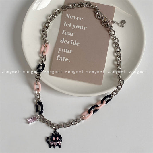 Women's Pink Black Titanium Steel Chain Stitching Necklaces