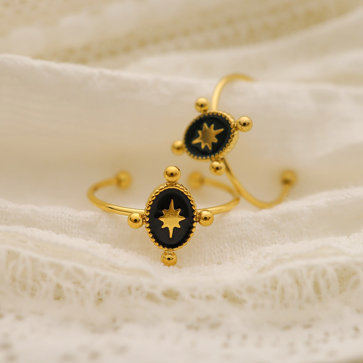 Dribble Sst French Retro Stars Oval Open Gold Rings