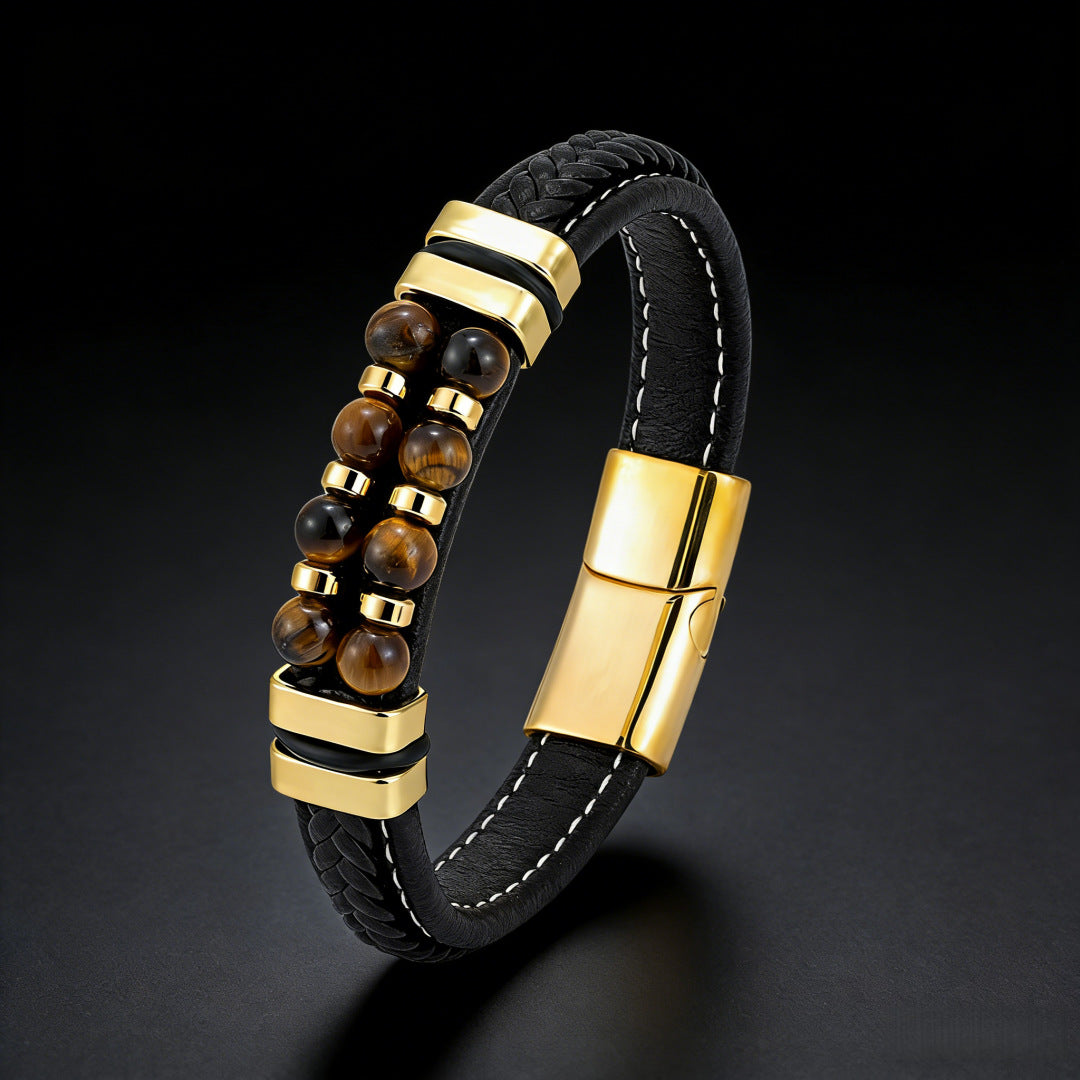 Men's Woven Leather Color Beaded Source Bracelets
