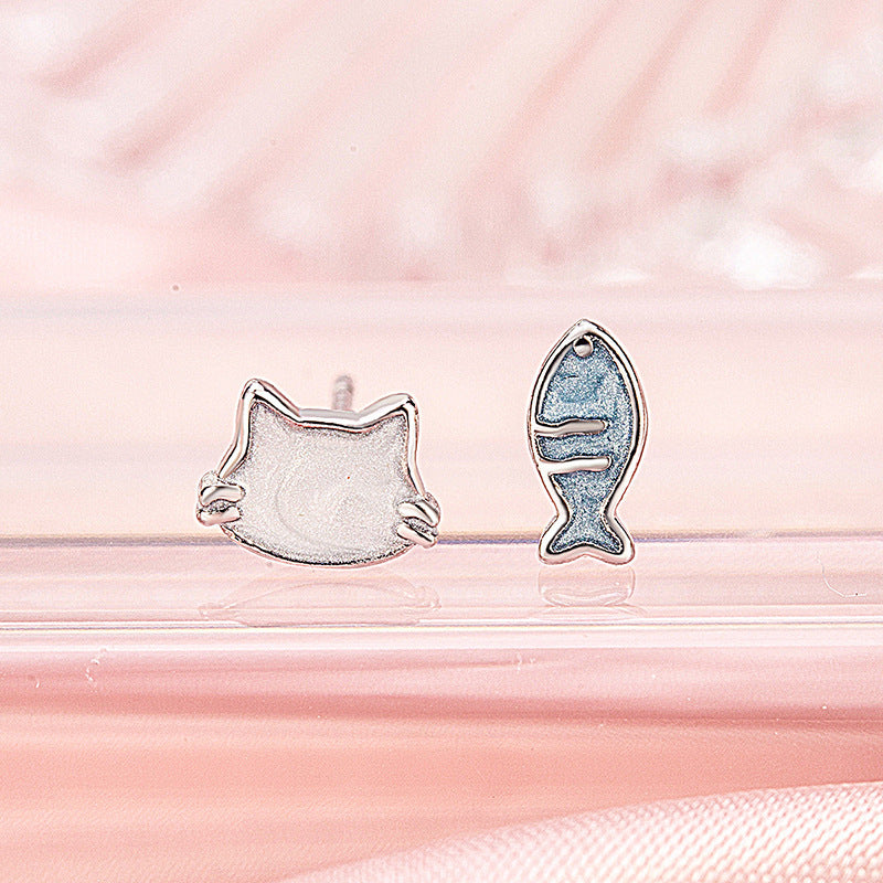 Dripping Cat Blue Fish Unique Exquisite Sweet Light Luxury Refreshing Stud Earrings