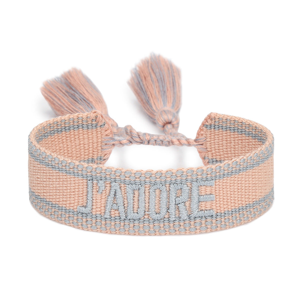 Women's Embroidered Letter Ribbon Carrying Strap Hand Bracelets