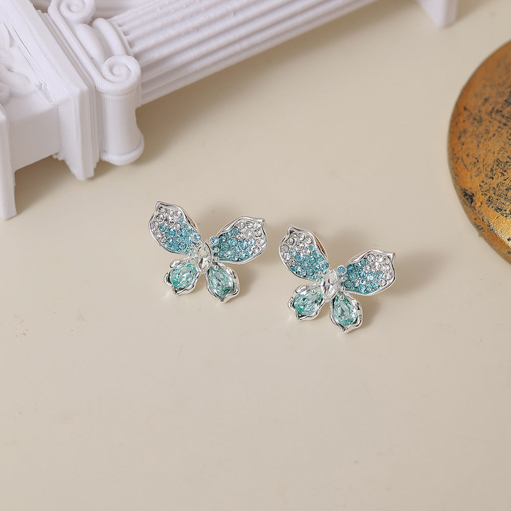 Women's Sparkling Full Rhinestone Zircon Butterfly Bow Light Luxury High Fashion Jewelry Set