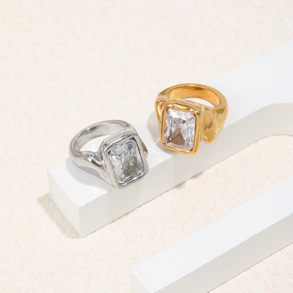 Fashion Simple Hand Stainless Steel Gold-plated Dark Pattern Rings