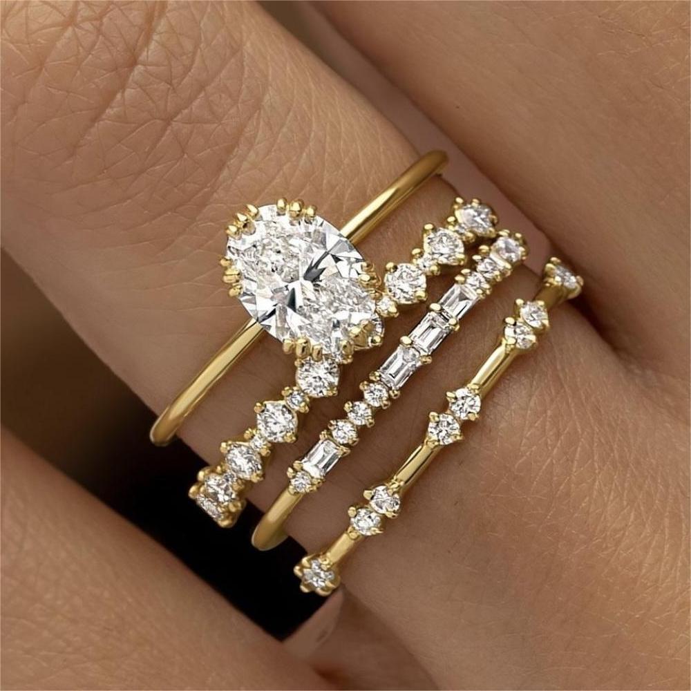 Ornament Set Rhinestone Zircon Flower Engagement Rings