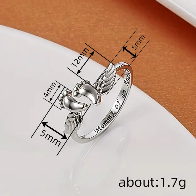 Popular Mom Angel Female Footprints Fashion Ring