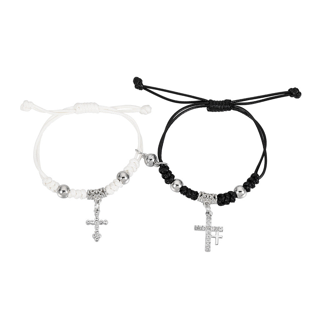 And White With Couple Cross Handcraft Braiding Bracelets