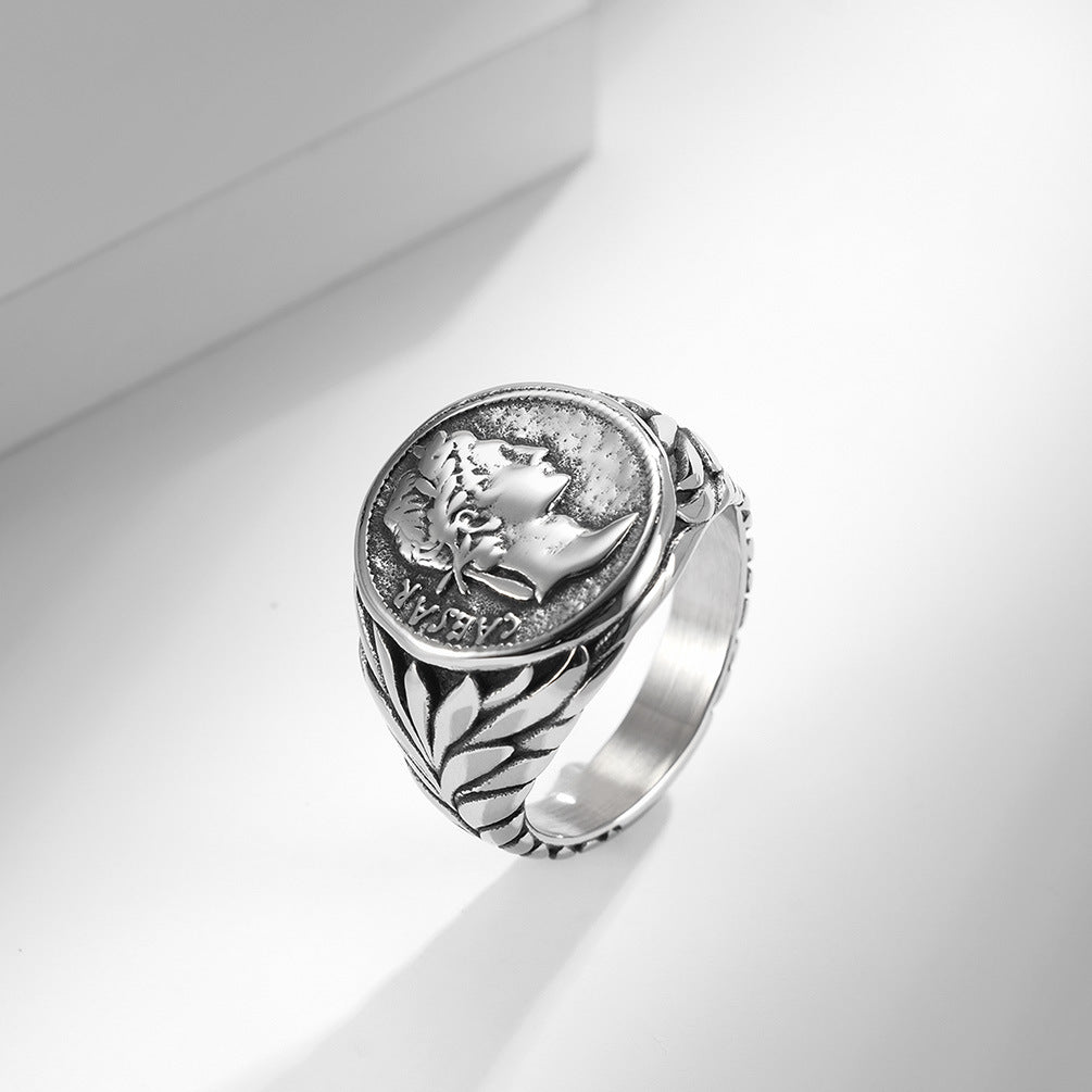 Empire Caesar Stainless Steel Vintage Coin Head Rings