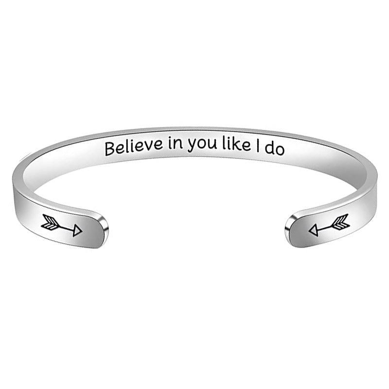 Steel Open-ended Titanium Inspirational Lettering Graduation Gift Bracelet