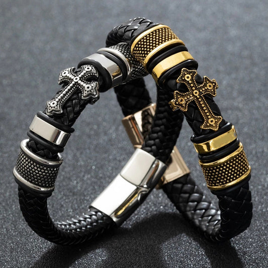 Men's Leather Hand-woven Authentic Weave Cross Retro Bracelets