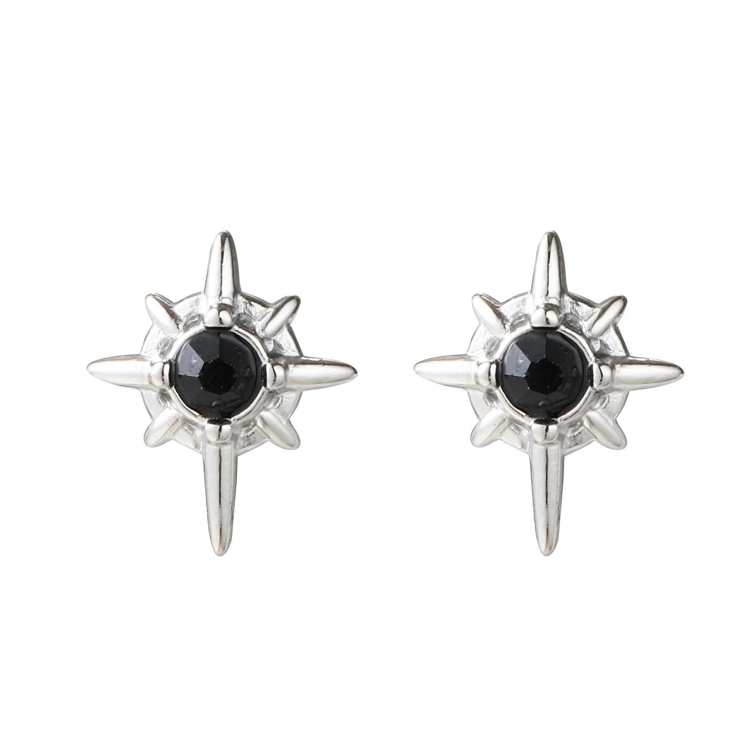 Women's & Men's Black White Titanium Steel Eight Awn Star Inlaid Zircon Rings