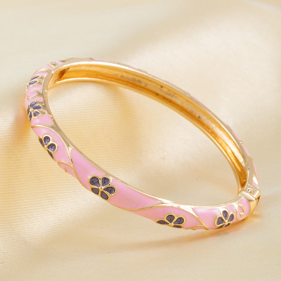 Flower Enamel Color Open-ended National Fashion Chinese Style Light Luxury Bracelet