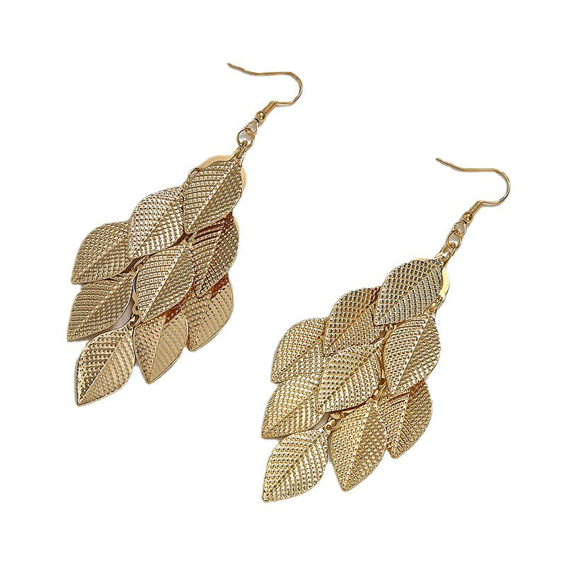 Colorful Small Nine Leaves Ornament Copper Earrings