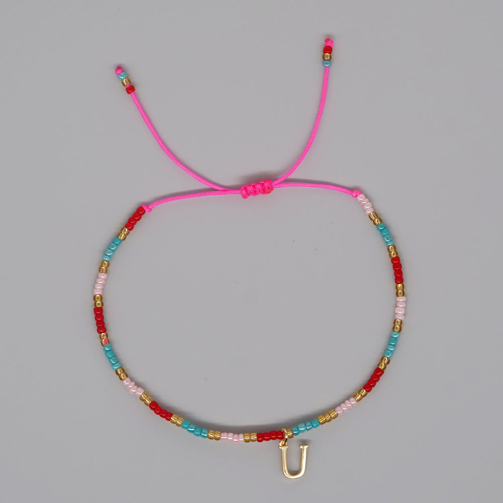 Bracelets faits à la main avec perles de couleur contrastée, ornement avec lettres anglaises pour femmes