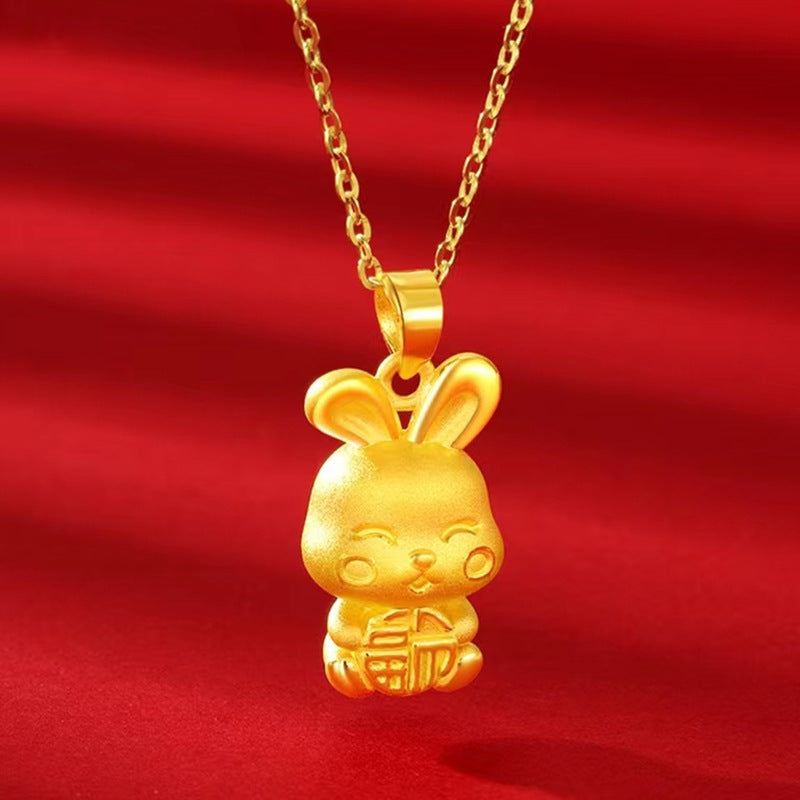 Women's Placer Gold Lucky Rabbit Pendant Cute Bunny Necklaces