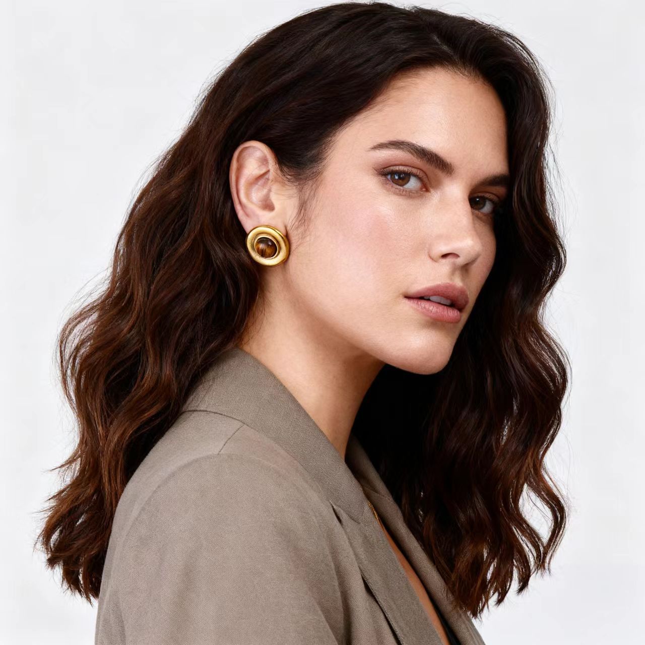 Titanium Steel Tigereye Ear Light Luxury High-grade Earrings
