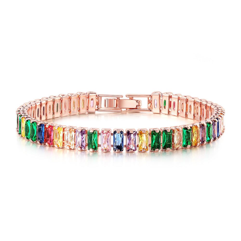 Zircon Single Row Rectangular Full Diamond Bracelets