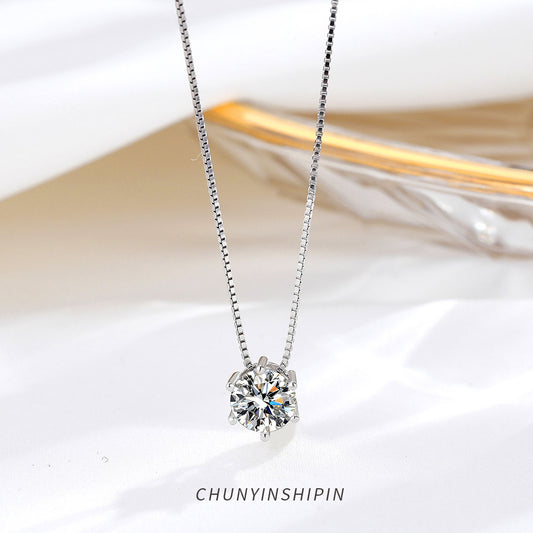 Simple Style Elegant Single Diamond Clavicle Chain Bone Necklaces