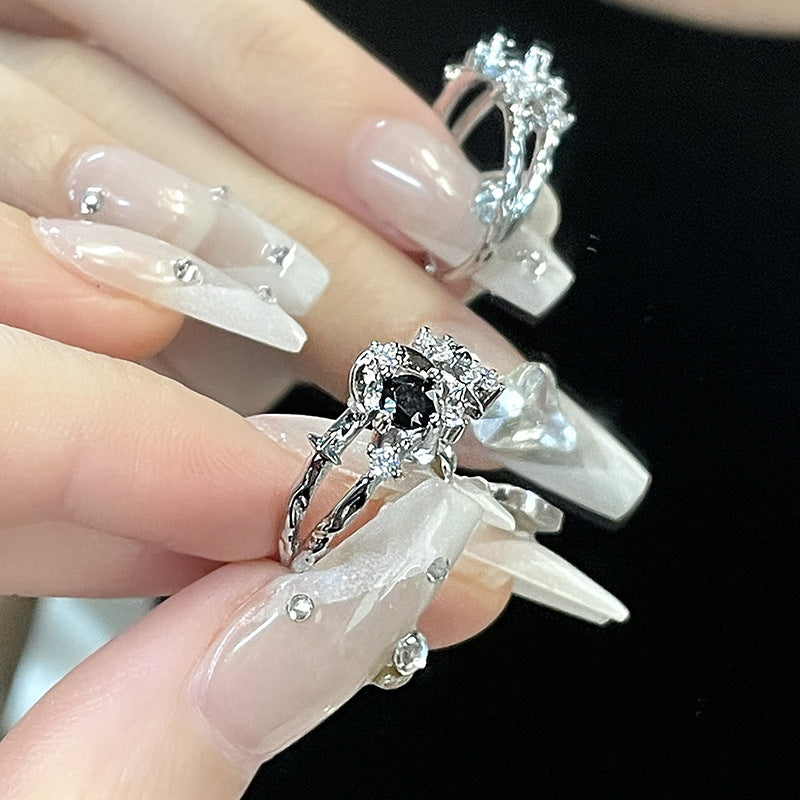 Black Zircon Star Moon Personality French Female Cold Wind Rings