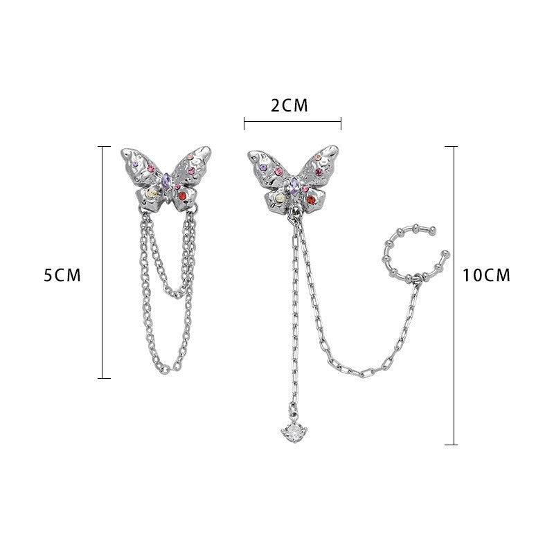 Femme Zirconium Papillon Asymétrique Pour Capricieux Pompons Style Pastoral Boucles D'Oreilles