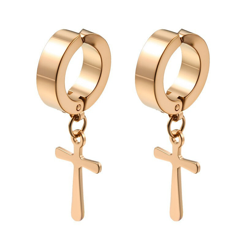 Stainless Steel Cross Golden Trend Fashion Eardrop Ear Clip