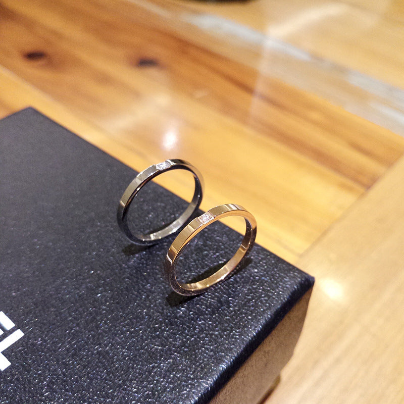 Simple Rose Gold Titanium Steel Couple Rings