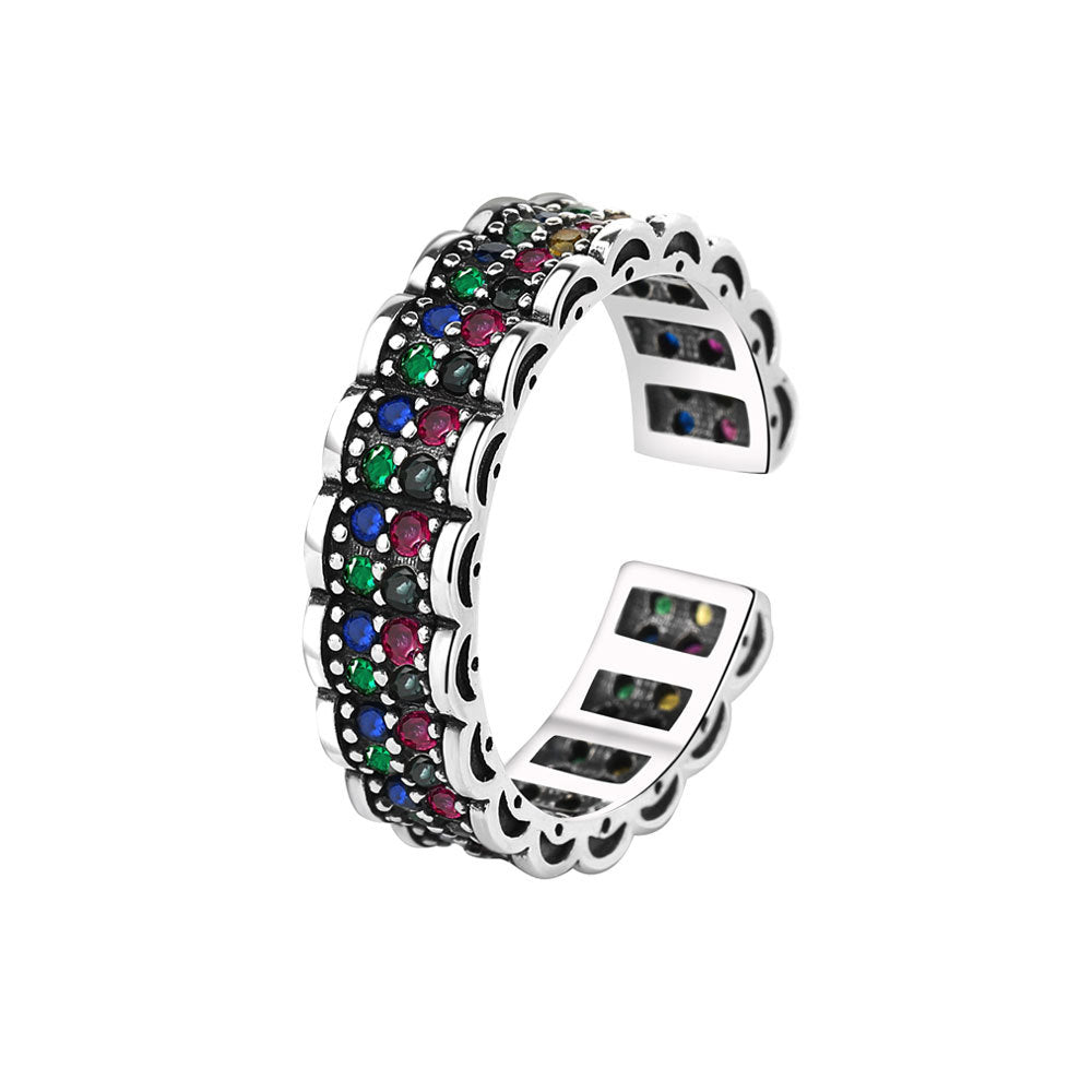 Women's Inlaid Color Diamond Rainbow Spring Open Rings